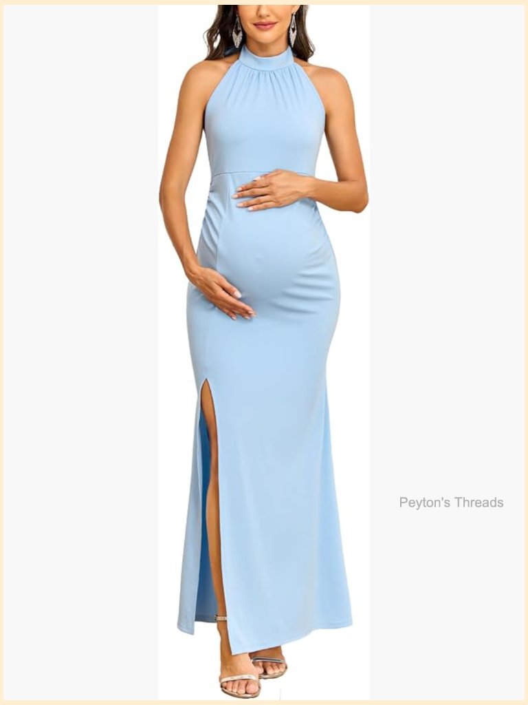 Maternity Halter Neck Split Maxi Dress Sleeveless Mermaid Formal Gown